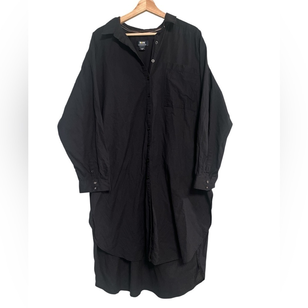 Maeve Anthropologie Shirt Dress XL High Low Button Front Cotton Pinstripe - Picture 2 of 10